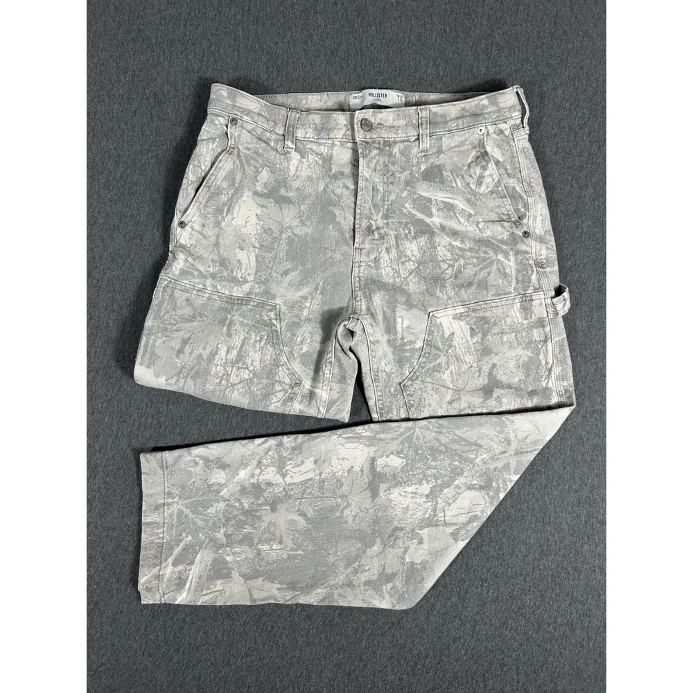 Hollister Loose Fit Carpenter Pants Mens W32 L32 Gray Realtree Camo Double Knee
